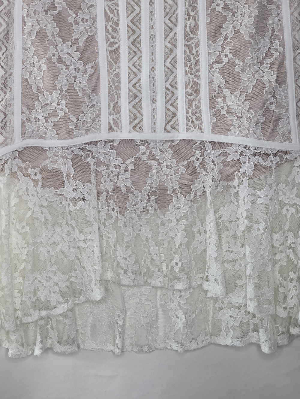 Semi Sheer Lace Midi Skirt Size L Corset Style White Romantic Fairycore Stretch - Picture 3 of 12